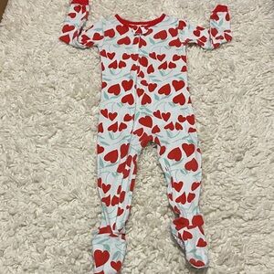 Carters brand girls size 24 mo footie pajamas one piece Valentine’s Day hearts